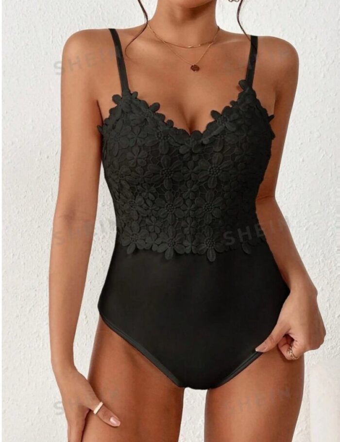 Body de tirantes aplique con encaje Negro - Imagen 2