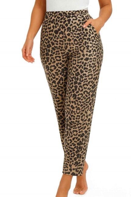 Pantalones informales de pierna entallada con estampado de leopardo para mujer Multicolor