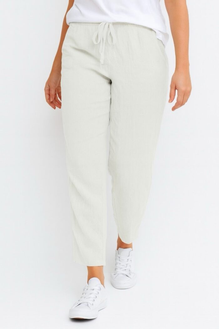 Pantalones casuales de mujer de unicolor con cordón en la cintura Gris Claro - Imagen 1
