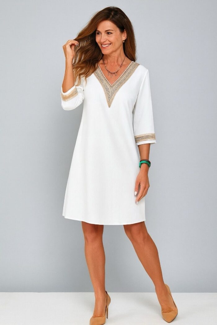 Vestido túnico con encaje Blanco - Imagen 1