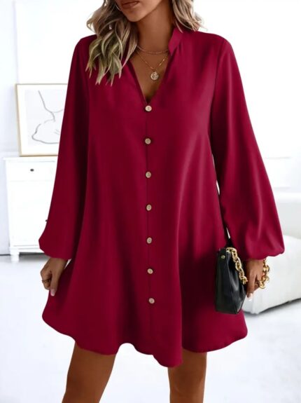 Vestido manga larga holgado color vino
