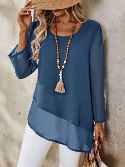 Camisa  de manga larga casual, simple y de moda para el uso diario, otoño Azul Marino