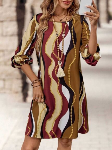 Vestido casual con estampado geométrico, minimalista y de moda para uso diario Rojo