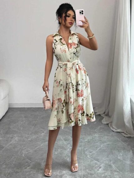 Vestido elegante y romántico con estampado floral Multicolor