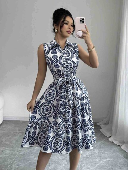 Vestido casual de tirantes, simple y de moda, para uso diario Azul y blanco