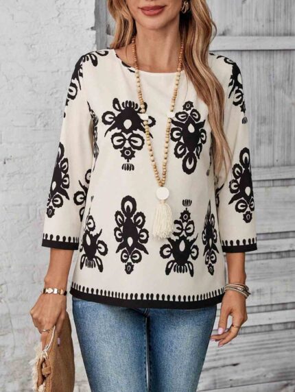 Camisa casual de estilo retro con estampado, ideal para vacaciones Multicolor