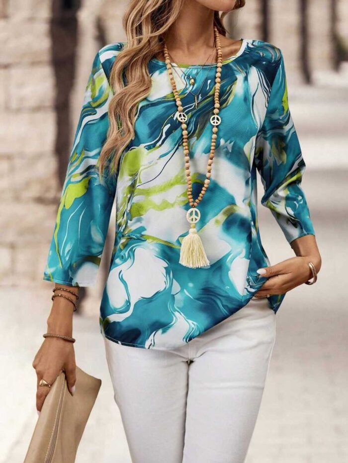 Blusa aguamarine estampada manga larga - Imagen 1