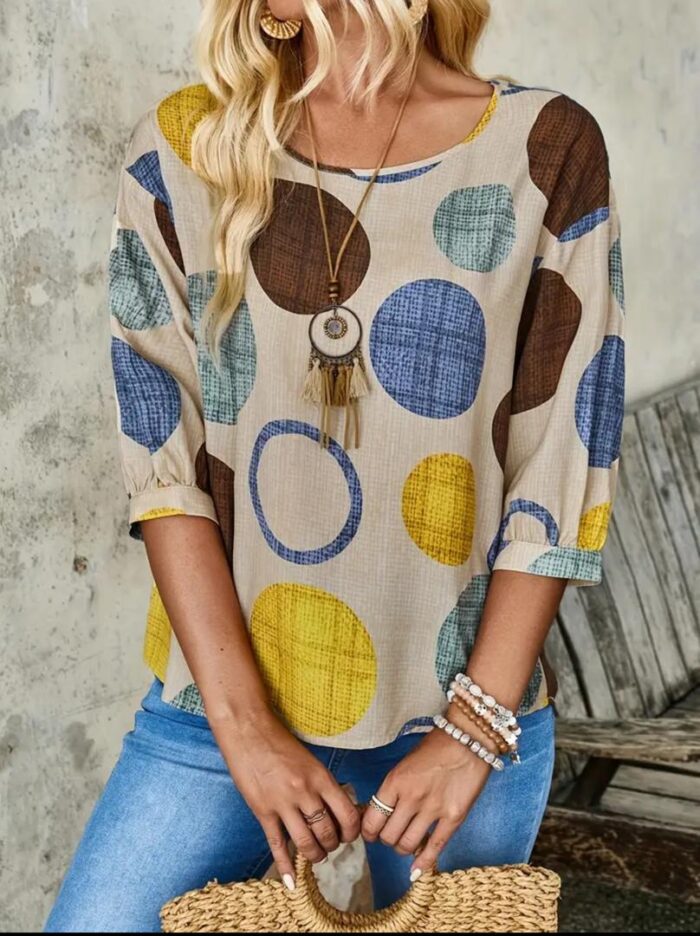 Blusa con estampado de circulos multicolor manga 3/4 - Imagen 1