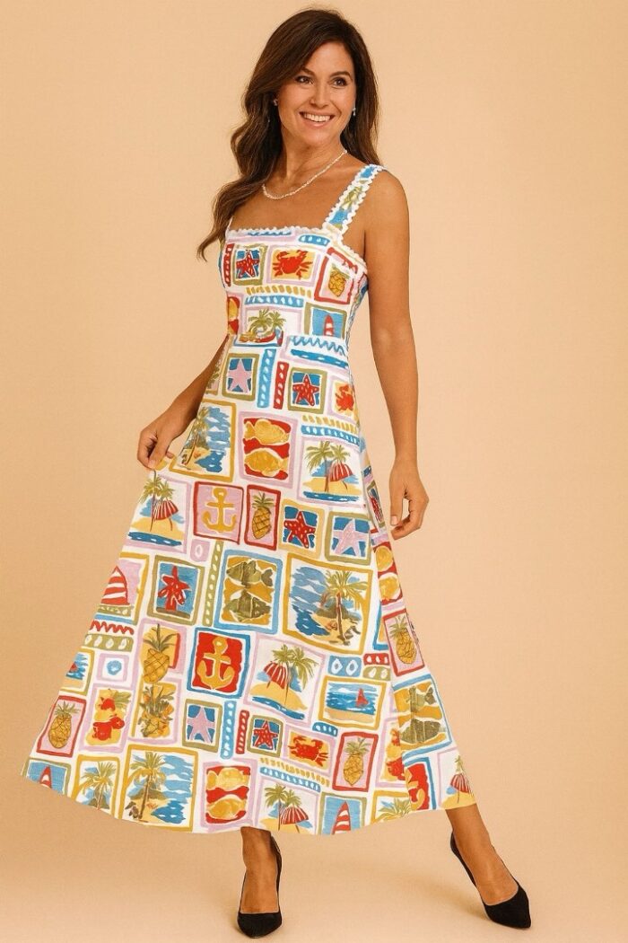 Vestido largo de tiras con estampado tropical - Imagen 1