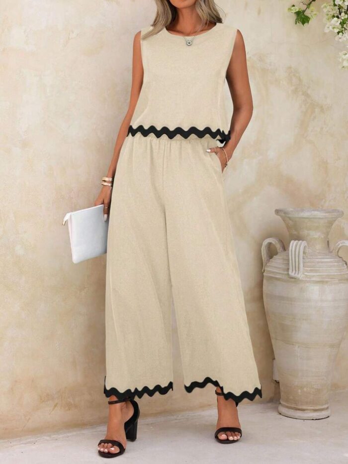 Conjunto top de tirantes de cuello redondo con ribete Albaricoque - Imagen 1