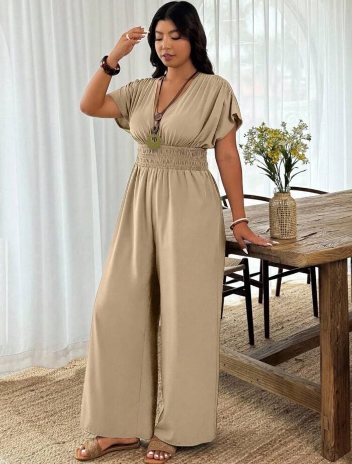 Mono de verano de unicolor y moda para tallas grandes Caqui - Imagen 1