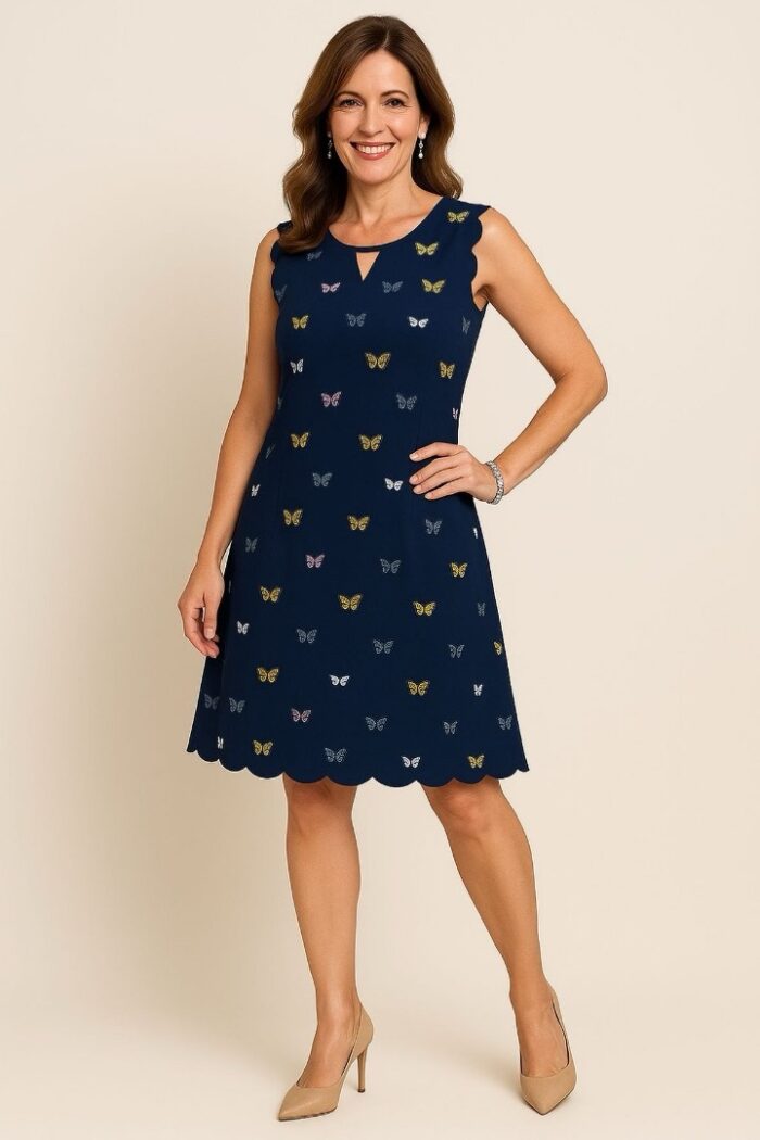 Vestido azul con mariposas sin mangas - Imagen 1