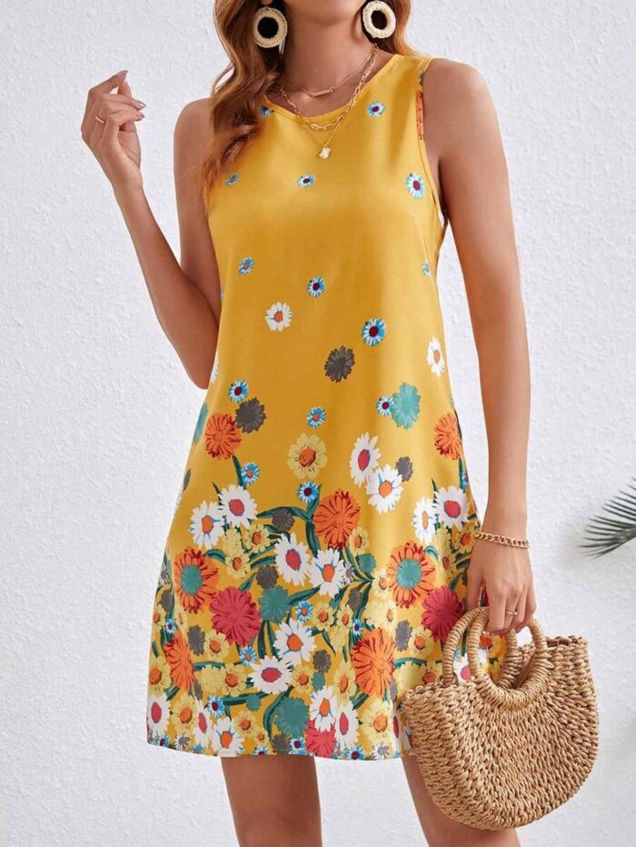 Vestido Sin Mangas Para Mujer Con Estampado De Flores Amarillo - Imagen 1