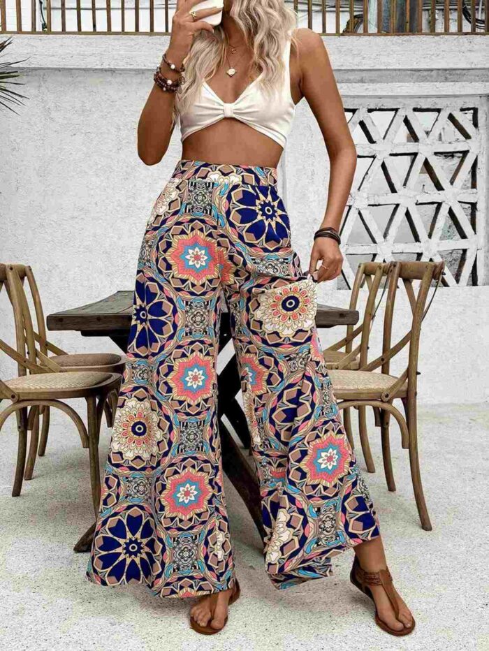 Pantalones Pierna Ancha Con Estampado Floral Azul - Imagen 1