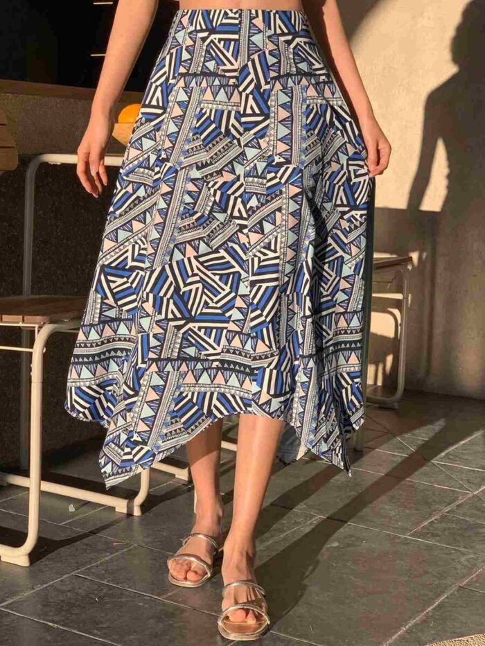 Falda asimétrica estampado geométrico estilo bohemio Azul - Imagen 1