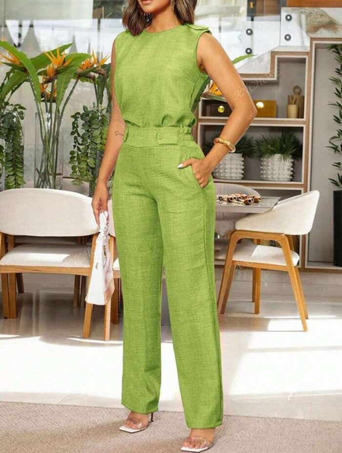 Set 2 piezas top sin mangas y pantalones casuales Verde limón - Imagen 1