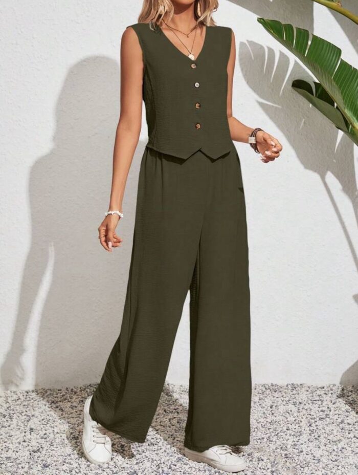 Conjunto compuesto de top sin mangas y pantalón largo Verde - Imagen 1