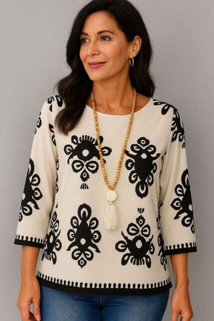 Camisa casual de estilo retro con estampado, ideal para vacaciones Multicolor