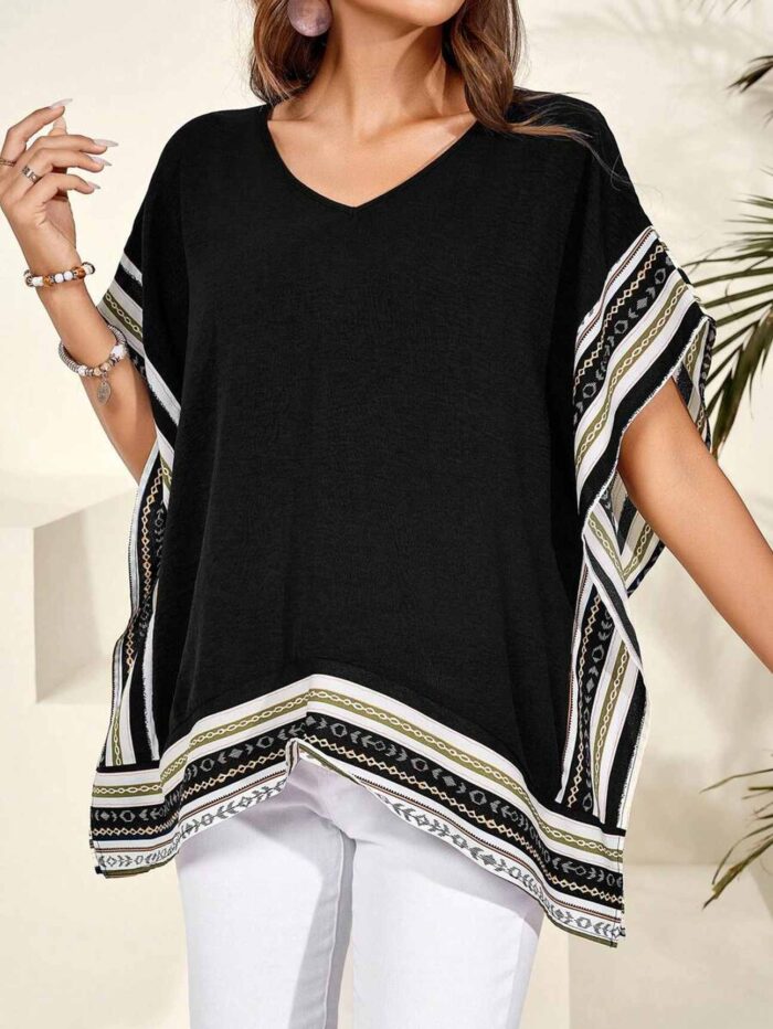 Camisa holgada cuello en V y diseño de malla Negro - Imagen 1