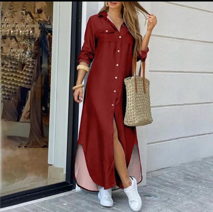 Maxi vestido unicolor vino - Imagen 1