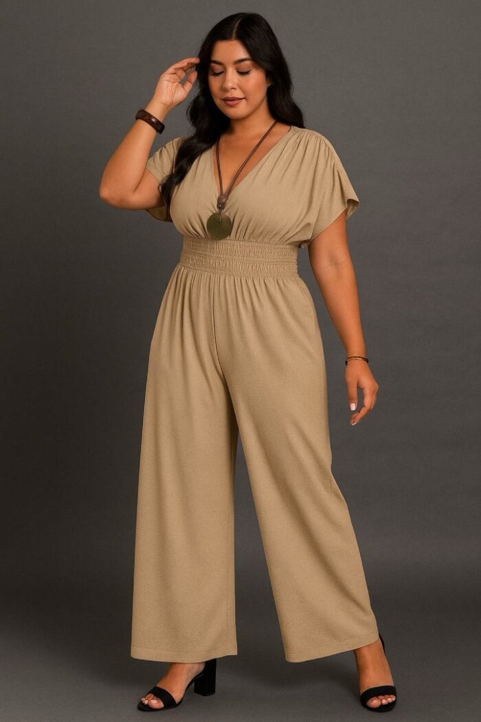 Mono de verano de unicolor y moda para tallas grandes Caqui - Imagen 1