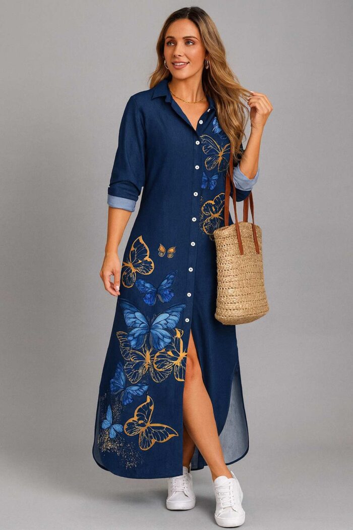 Vestido con botones y estampado de mariposas Multicolor - Imagen 1