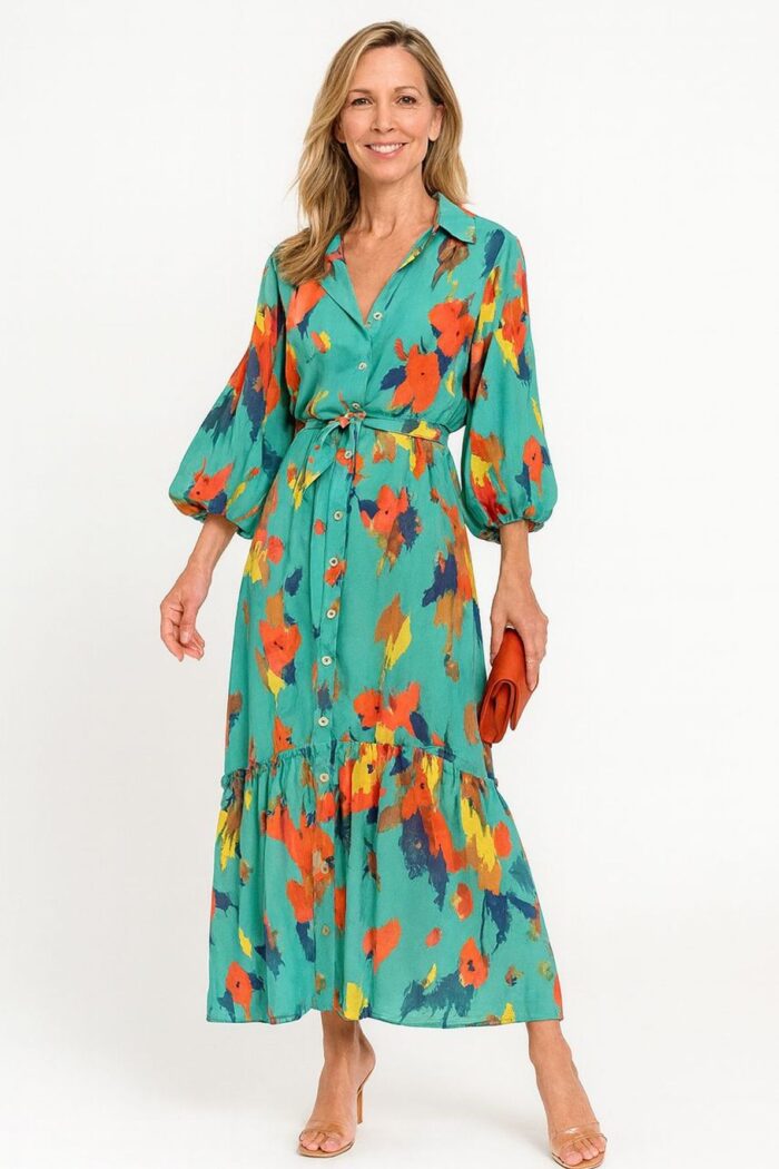 Vestido largo manga larga aguamarine y multicolor - Imagen 1