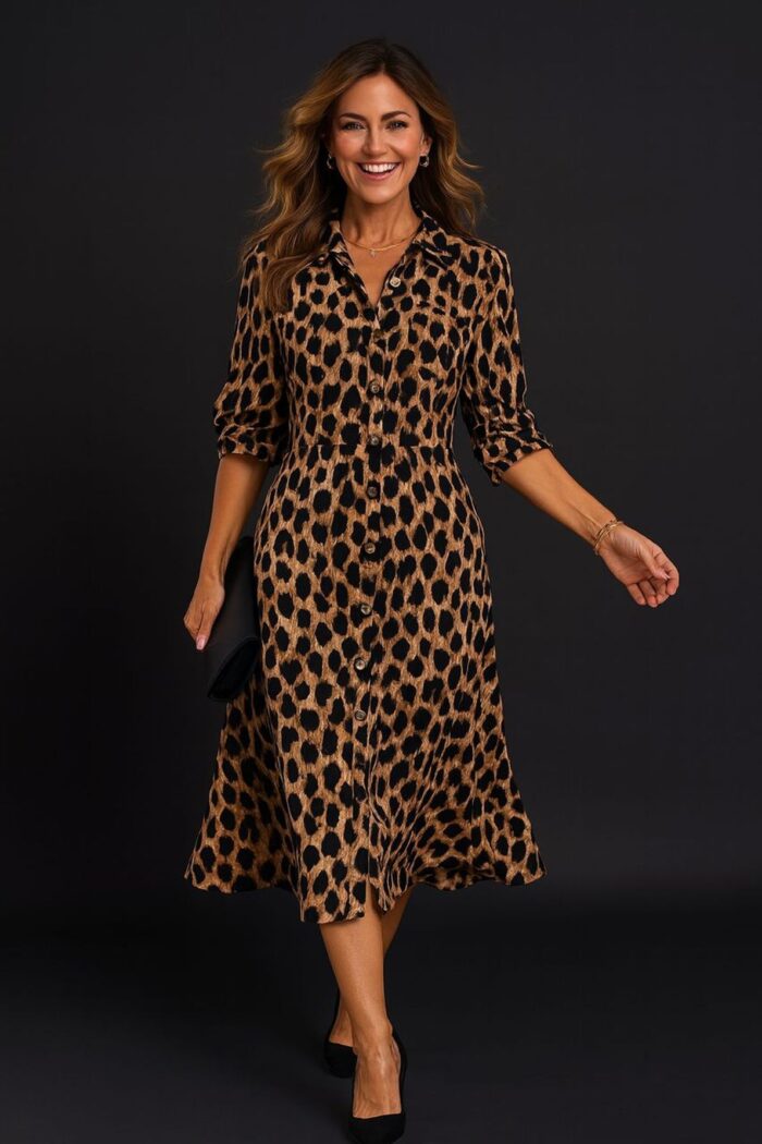 Vestido animal print estilo camisero - Imagen 1