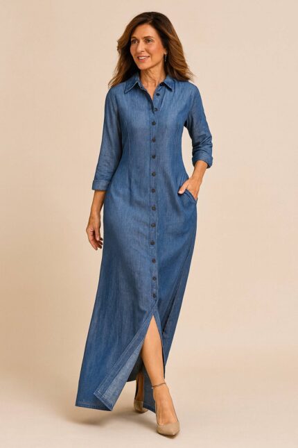 Vestido maxi mezclilla manga larga