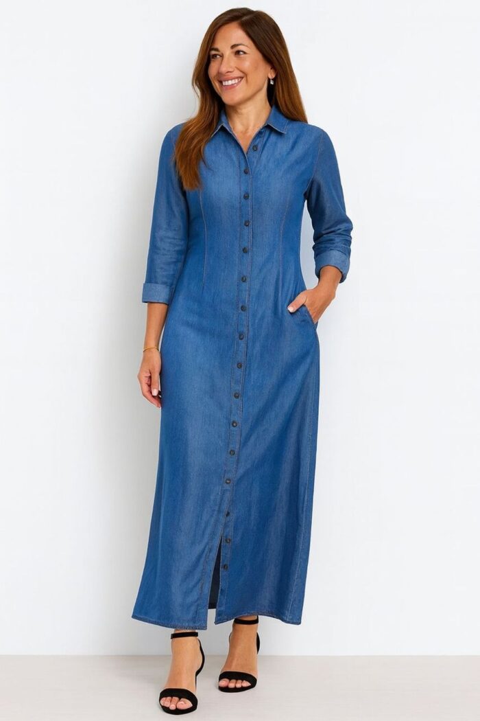 Vestido maxi mezclilla manga larga - Imagen 1