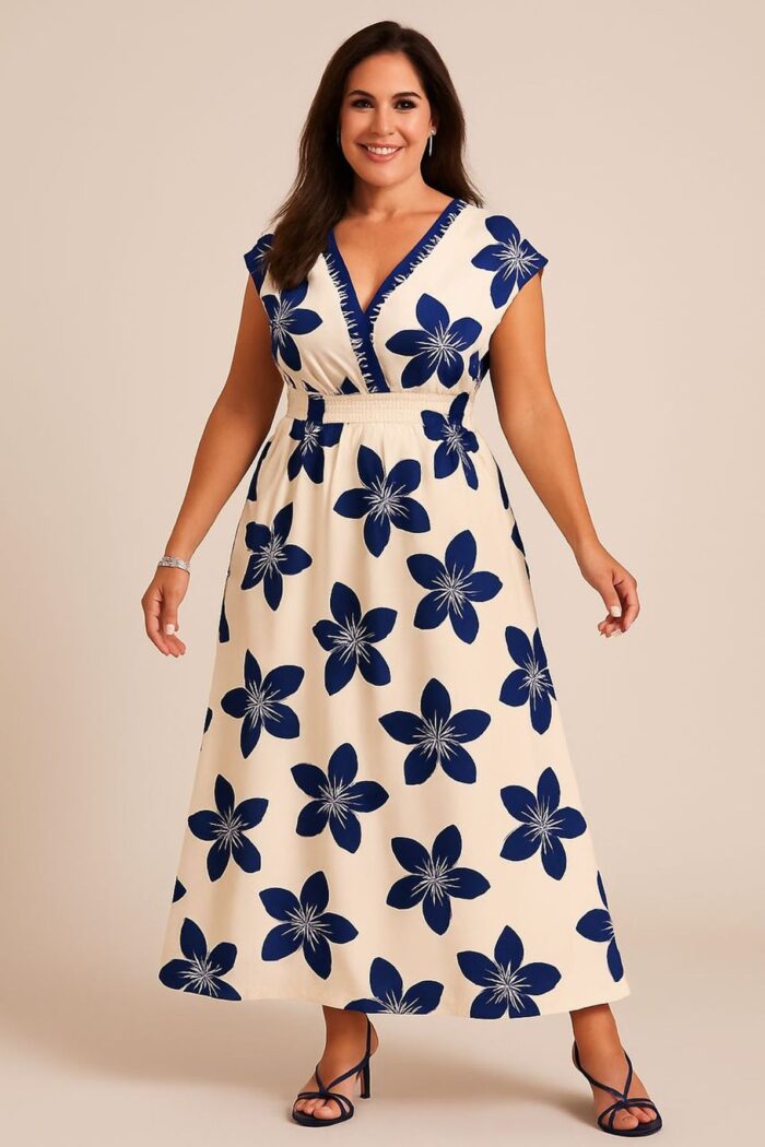 Vestido largo con parches florales azules - Imagen 1