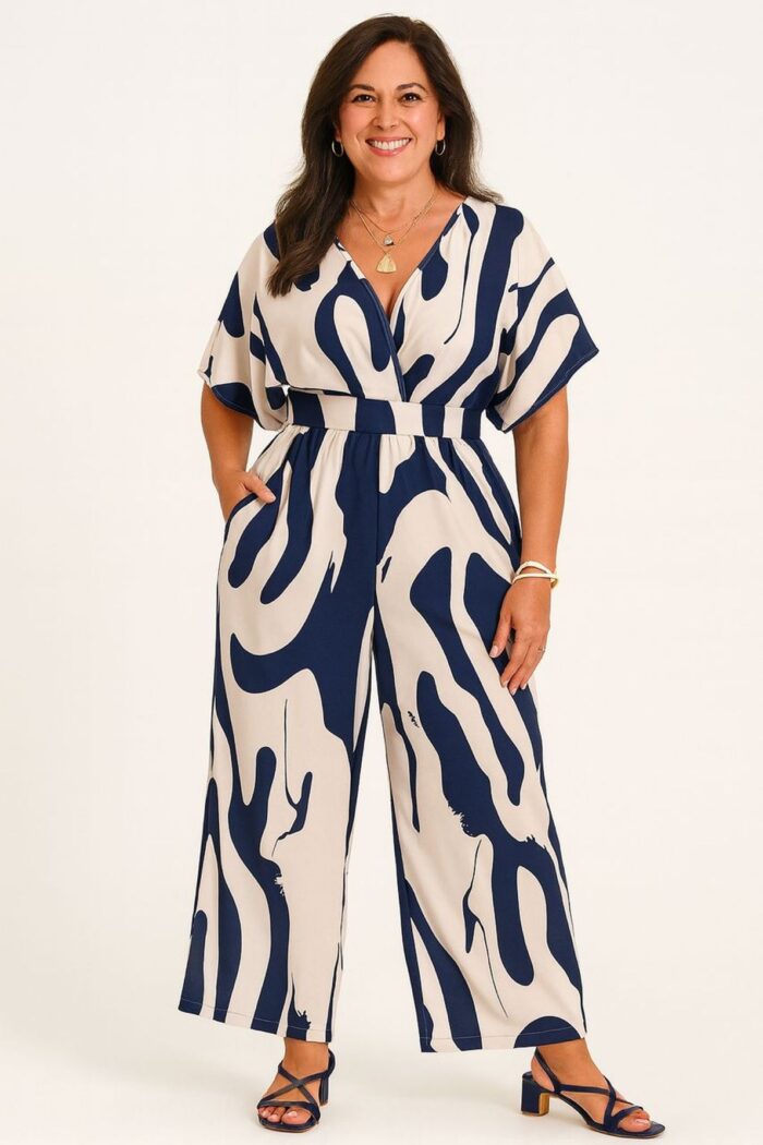 Enterizo estampado beis y azul - Imagen 1