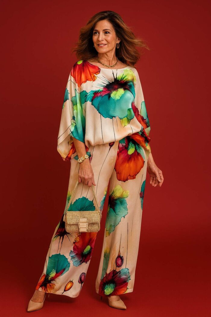 Conjunto satinado estampado floral aguamarine multicolor - Imagen 1