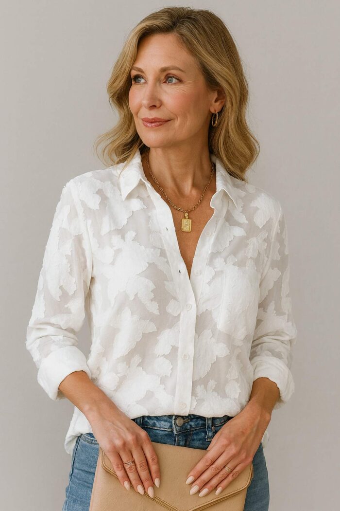 Blusa blanca manga larga con transparencias - Imagen 1