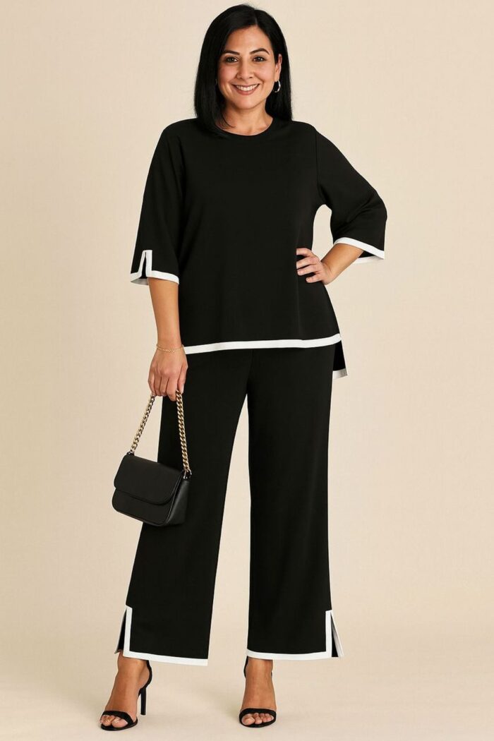 Conjunto negro tejido con bordes beis - Imagen 1