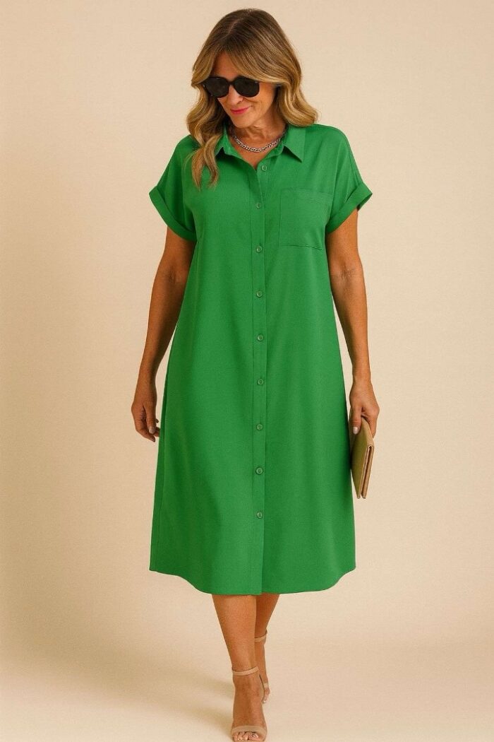 Vestido verde unicolor manga corta - Imagen 1