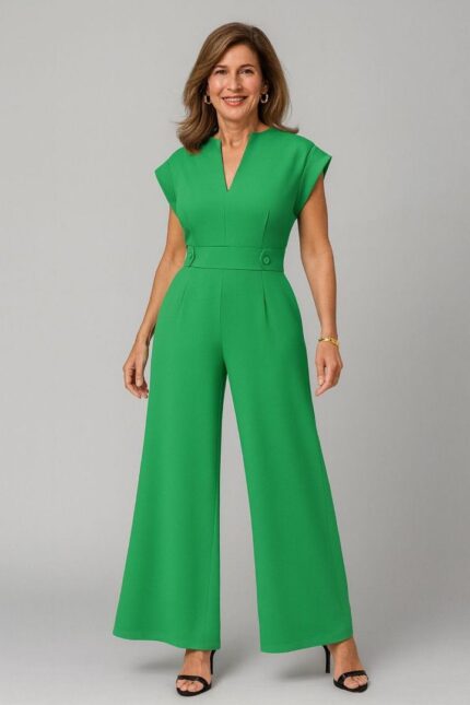 Braga verde unicolor con bolsillos y cuello V