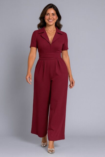 Mono ajustado con mangas cortas y cordones en color Rojo