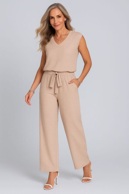 Conjunto de dos piezas sin mangas caqui