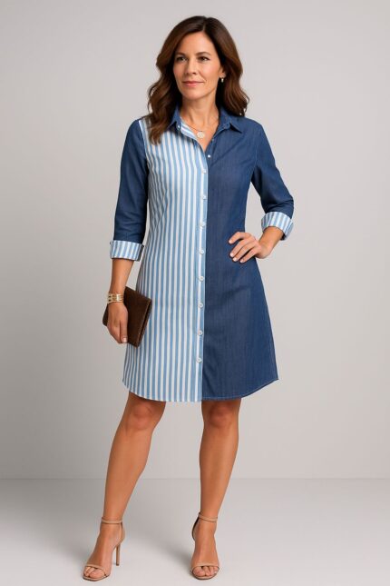 Vestido de mezclilla y mitad a rayas azul