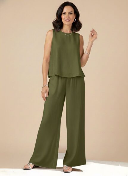 Conjunto verde menta de blusa corta y pantalon ancho